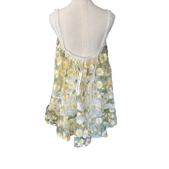 For Love & Lemons Rachel Mini Dress Floral Size Medium Yellow NWT - Picture 5 of 12